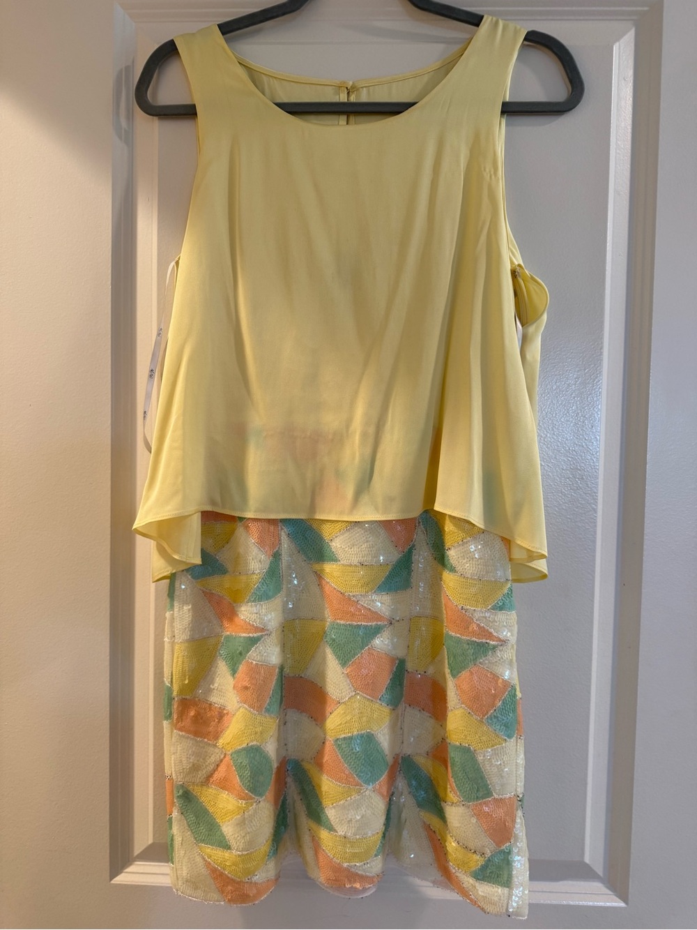 Ali Ro Yellow Sleeveless Dress with Pastel Sequin Skirt